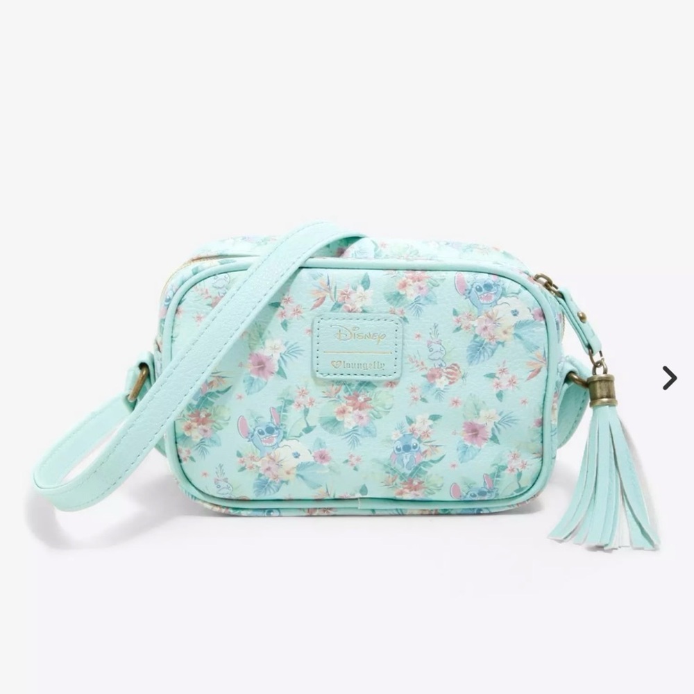 Loungefly Disney Lilo Stitch Scrump Mint Floral Camera Crossbody Bag